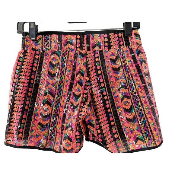 Wow COUTURE AZTEC PRINT SEQUIN SHORTS * - Picture 2 of 5